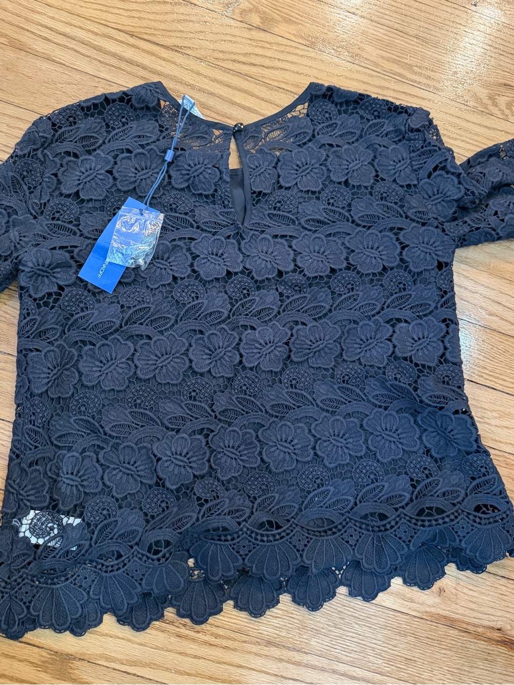 Rebecca Minkoff  Black Floral Lace Short-Sleeve Blouse